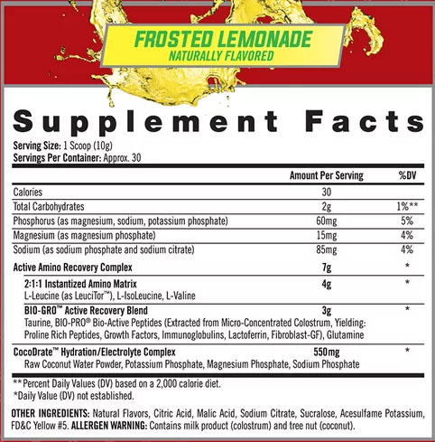 Amino-Gro by iSatori Frosted Lemonade - Supplement Facts